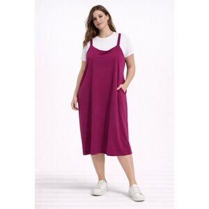 Universal Standard Fuchsia Midi Slip Dress with Pockets